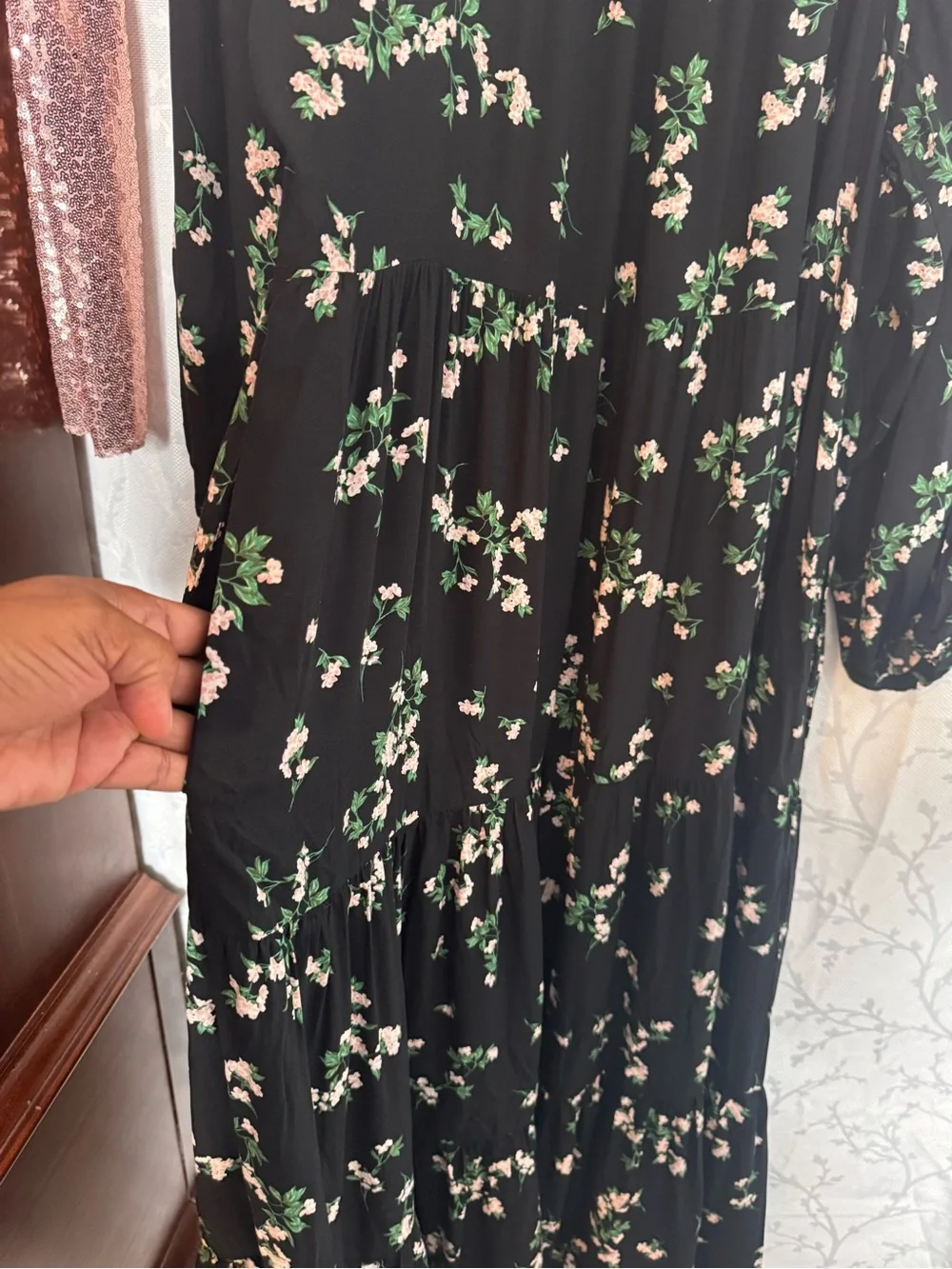 Old Navy Black Maxi Skirt with Pink Floral Print